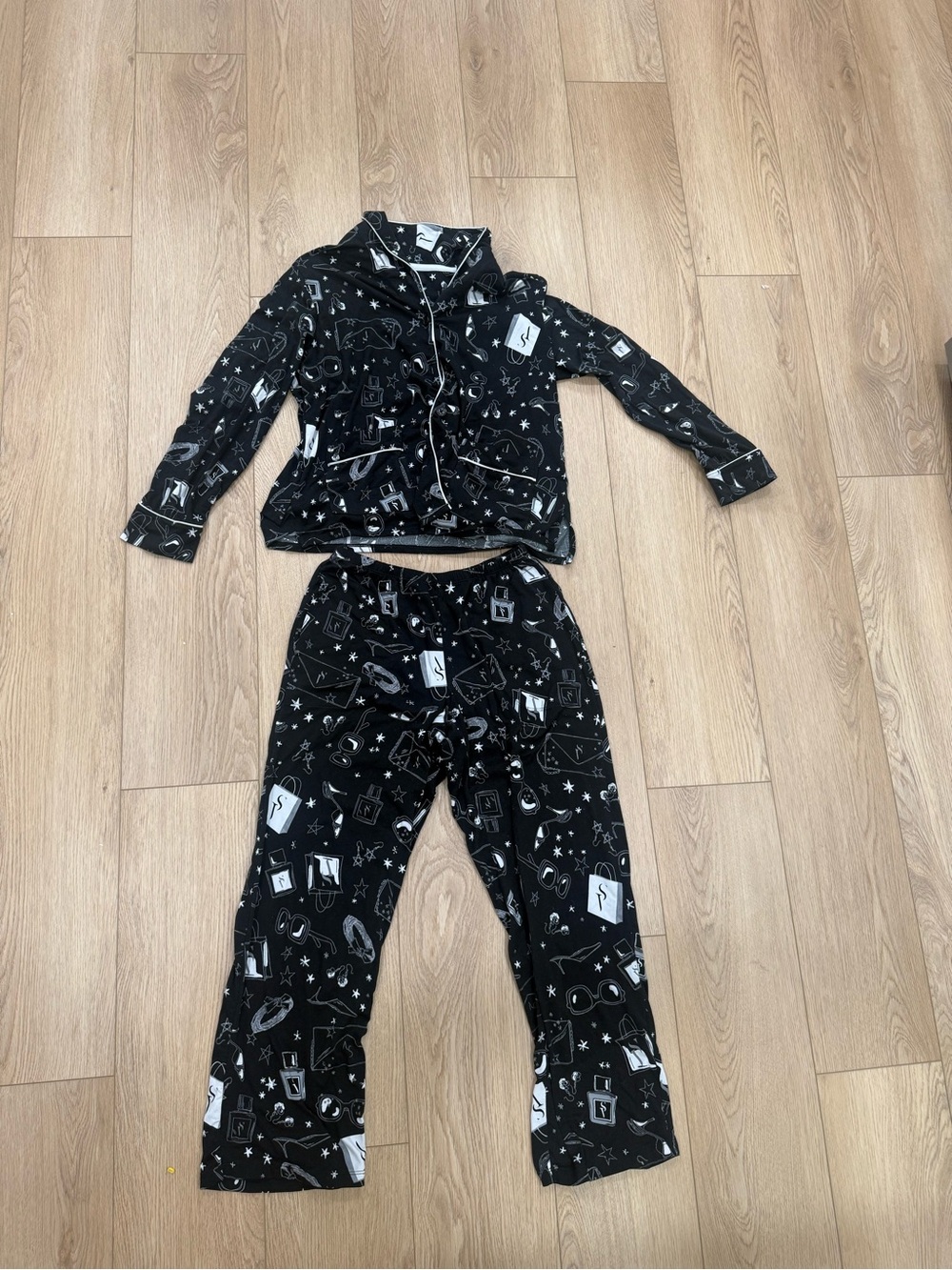 Victoria's Secret Black Space-Print Pajama Set